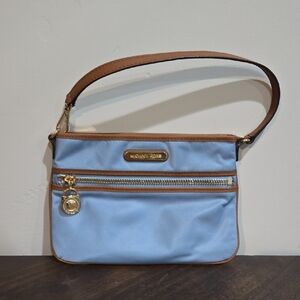 Michael Kors Light Blue and Tan Shoulder Bag